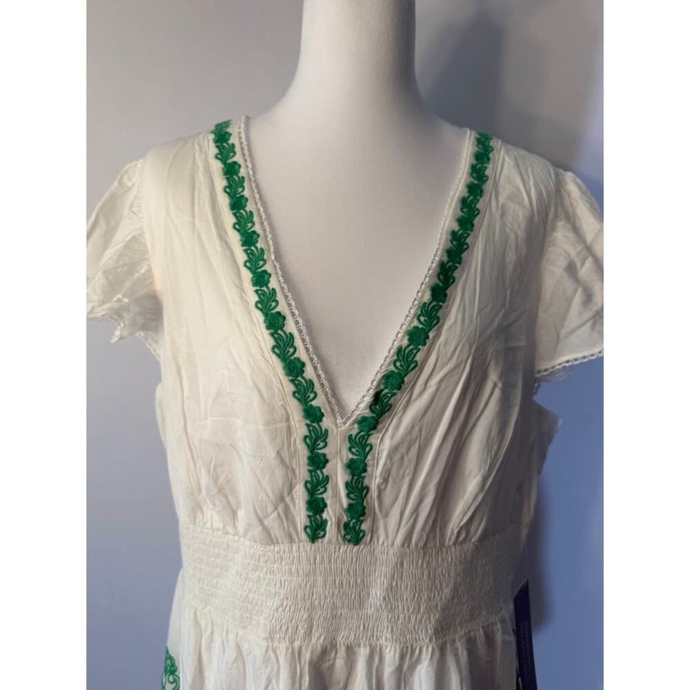 Adrianna Womens Cotton Embroidered Mid Whitegreen 12 - Picture 4 of 5